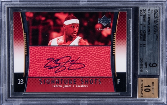 2004-05 UD Sweet Shot “Signature Shots" Red #LJ LeBron James Signed Card - BGS MINT 9/BGS 10
